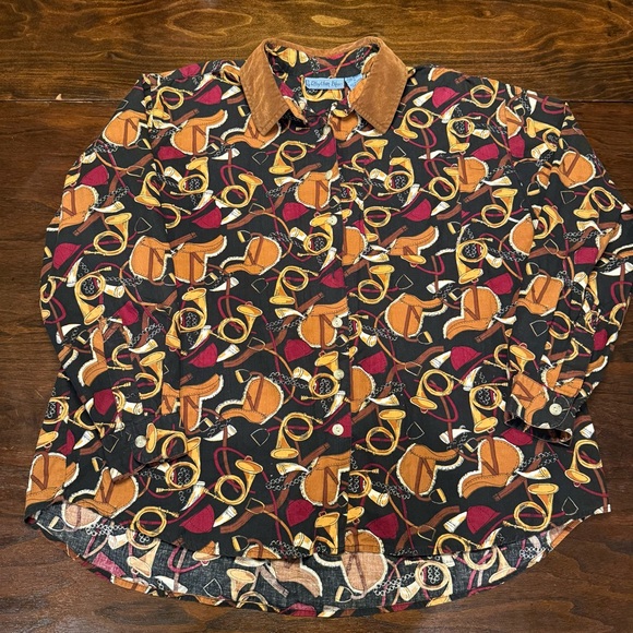 Rhythm Blue Tops - Vtg 90s Rhythm Blue Equestrian Shirt Fx Velvet Collar Horse Saddle Horn Print XL